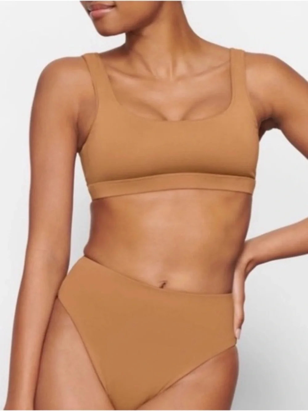 SKIMS Signature Swim Tank Bikini Set Top & Botton Almond Women XL high waist hip